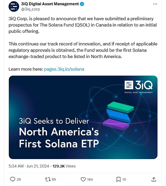 [金色财经]Solana ETF正在筹备中：3iQ已提交申请