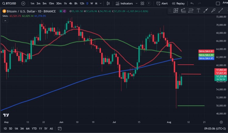 从价格图表中我们可以看到BTC周一的崩盘价格跌至49351美元的低点随着需求在较低水