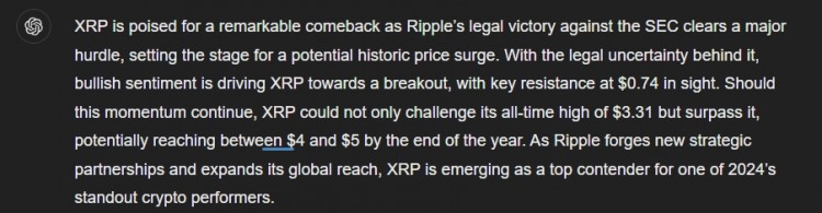 CHATGPT预测XRP价格因为RIPPLE与SEC的诉讼即将结束